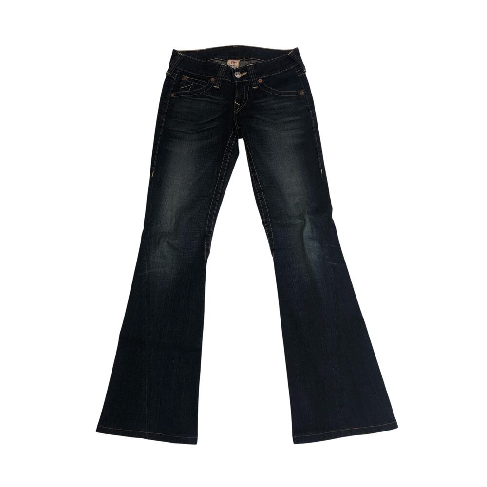 True Religion Flared Jeans Size 27 Joey Low Rise Blue Y2K Contrast Stitching VTG